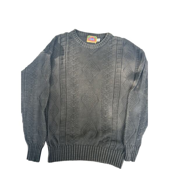 Vintage London Fog Medium Black 100 Percent Cotton Cabincore Cable Knit Sweater - Picture 1 of 5